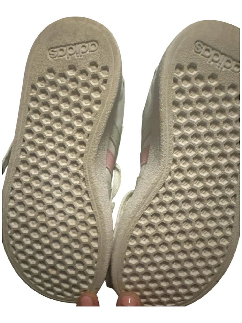 adidas Kids White Sneakers with Light Pink Stripes